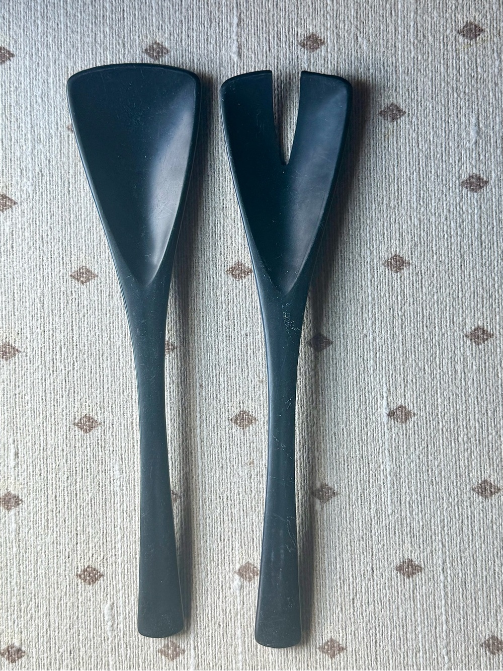 Vintage Anchor Hocking Black Plastic Salad Servers MCM 1960s